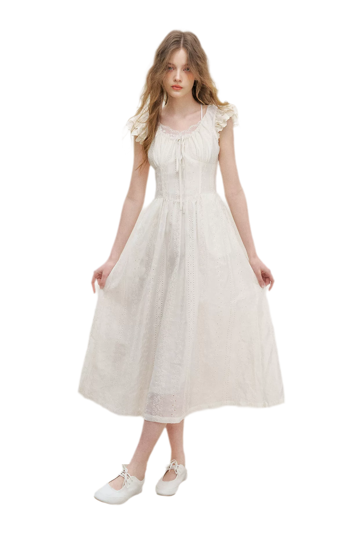 Embroidered Flutter Sleeve Dress