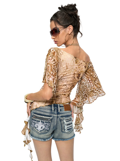Leopard &amp; Snake Print Asymmetric Ruffle Top