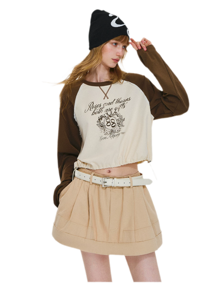 Cotton Raglan Cropped Long-Sleeve Top