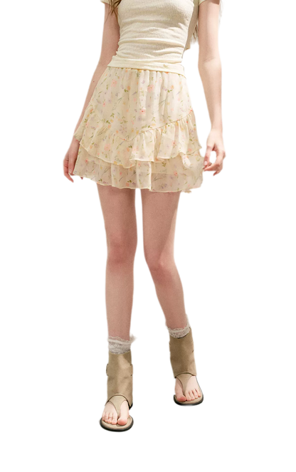 Romantic Chiffon Floral Short Skirt