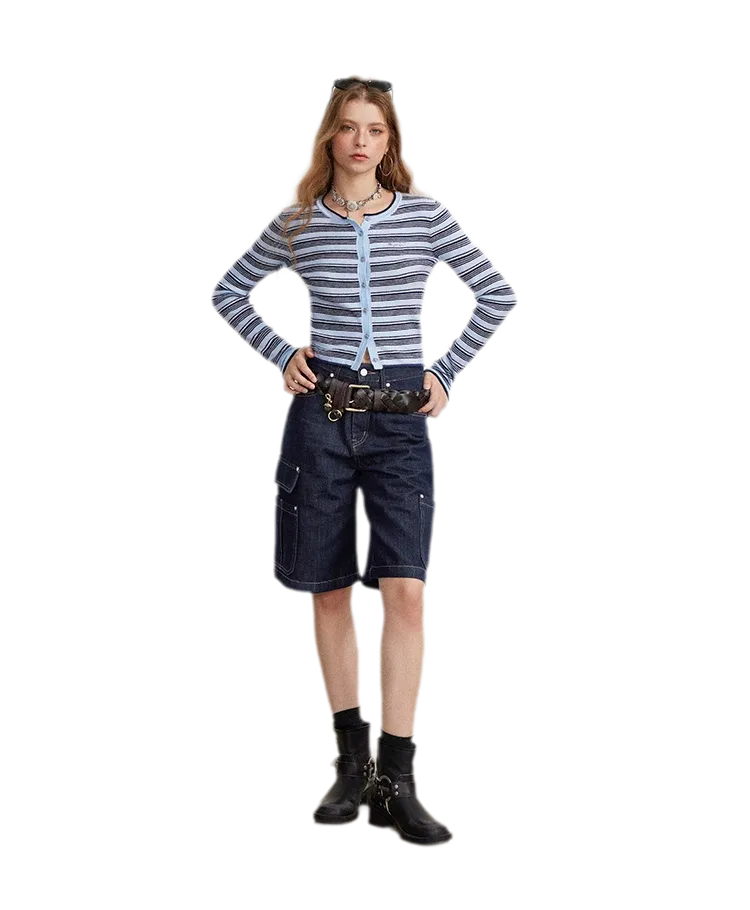 Contrast Stripe Slim Knit Cardigan