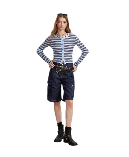 Contrast Stripe Slim Knit Cardigan