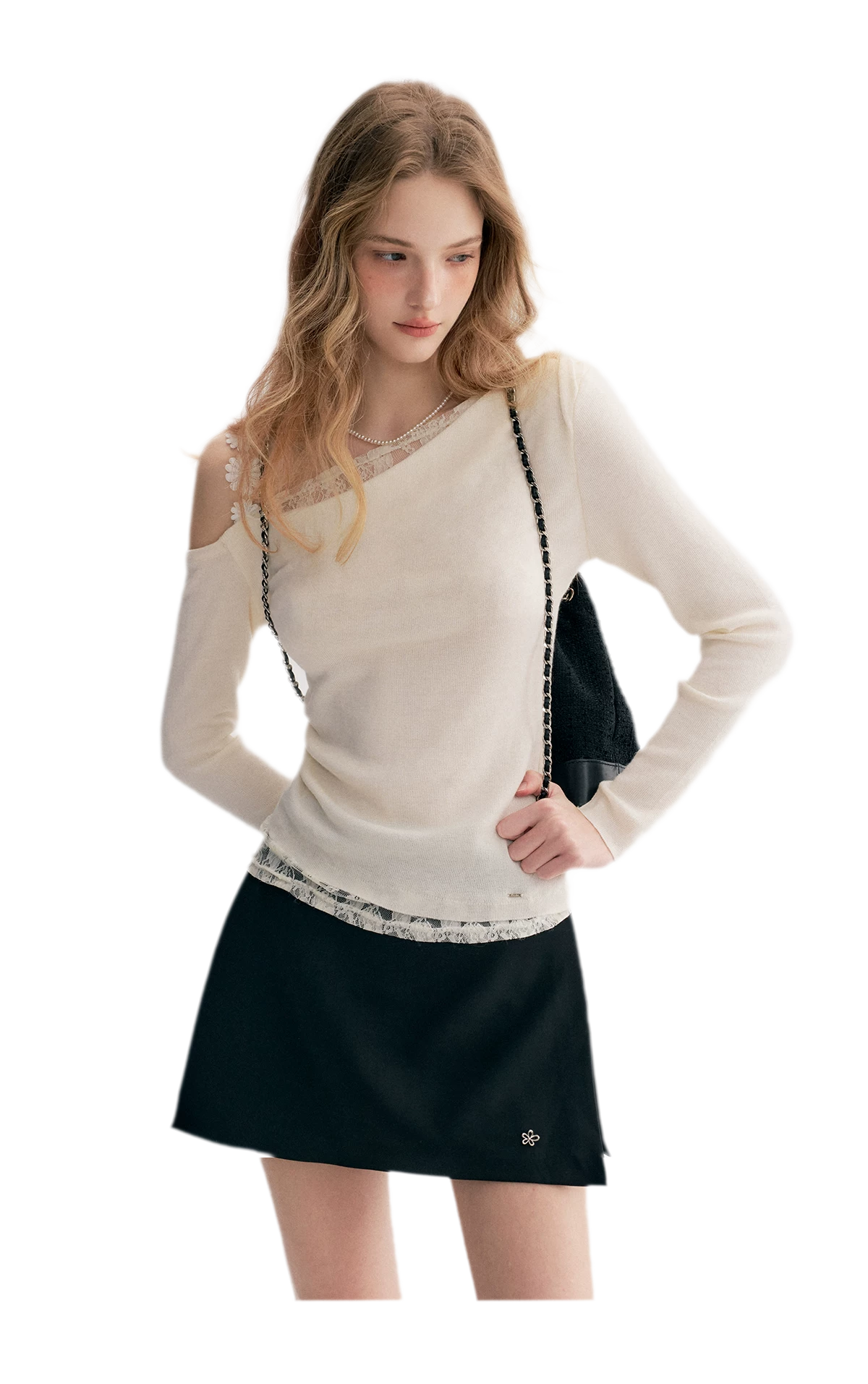Lace Asymmetric Knit Top