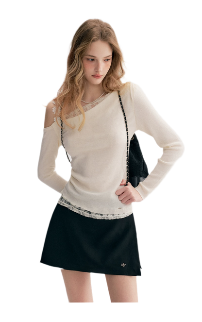 Lace Asymmetric Knit Top