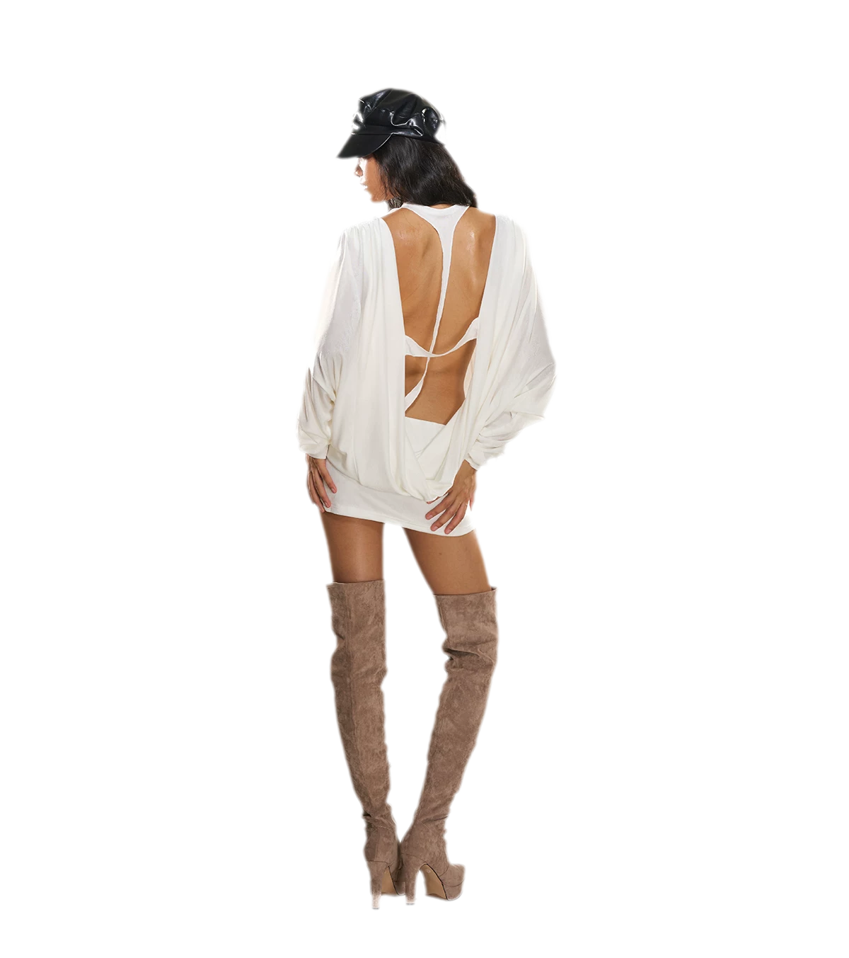 Rhinestone Open-Back Batwing Dress