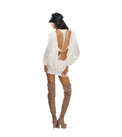 Rhinestone Open-Back Batwing Dress