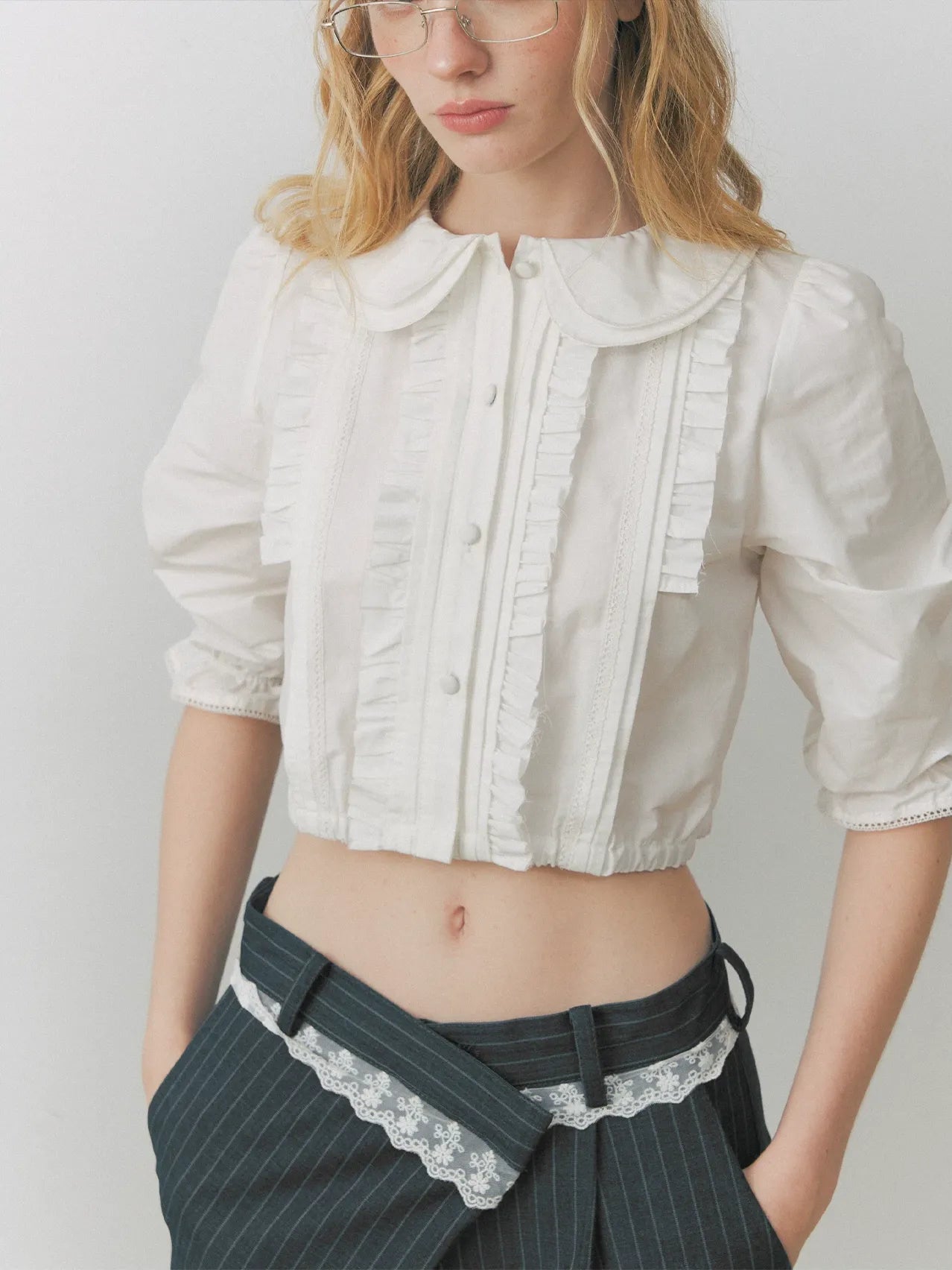 Ruffled Collar Peplum Blouse