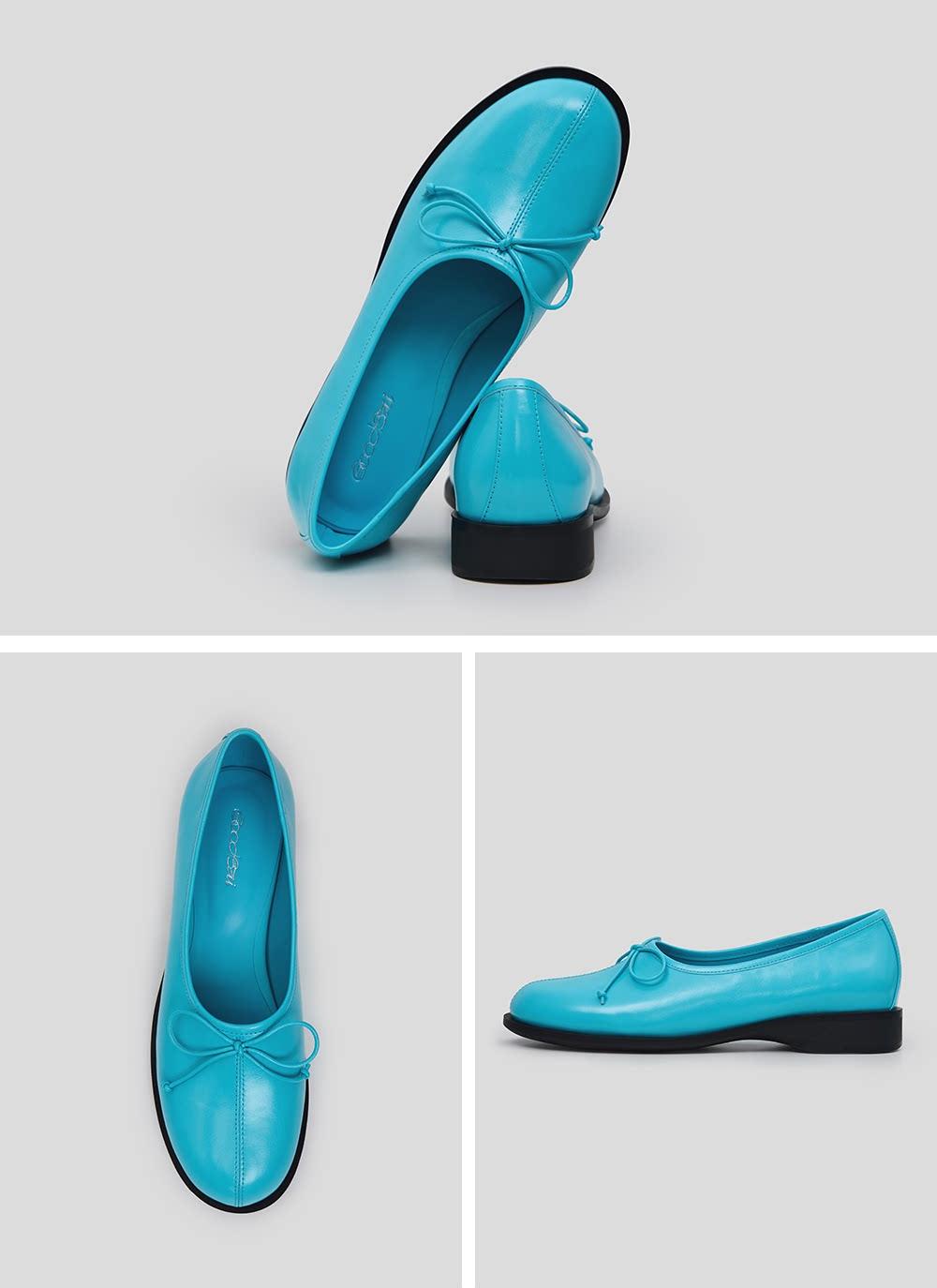 Oiled Leather Bow Ballet Flats