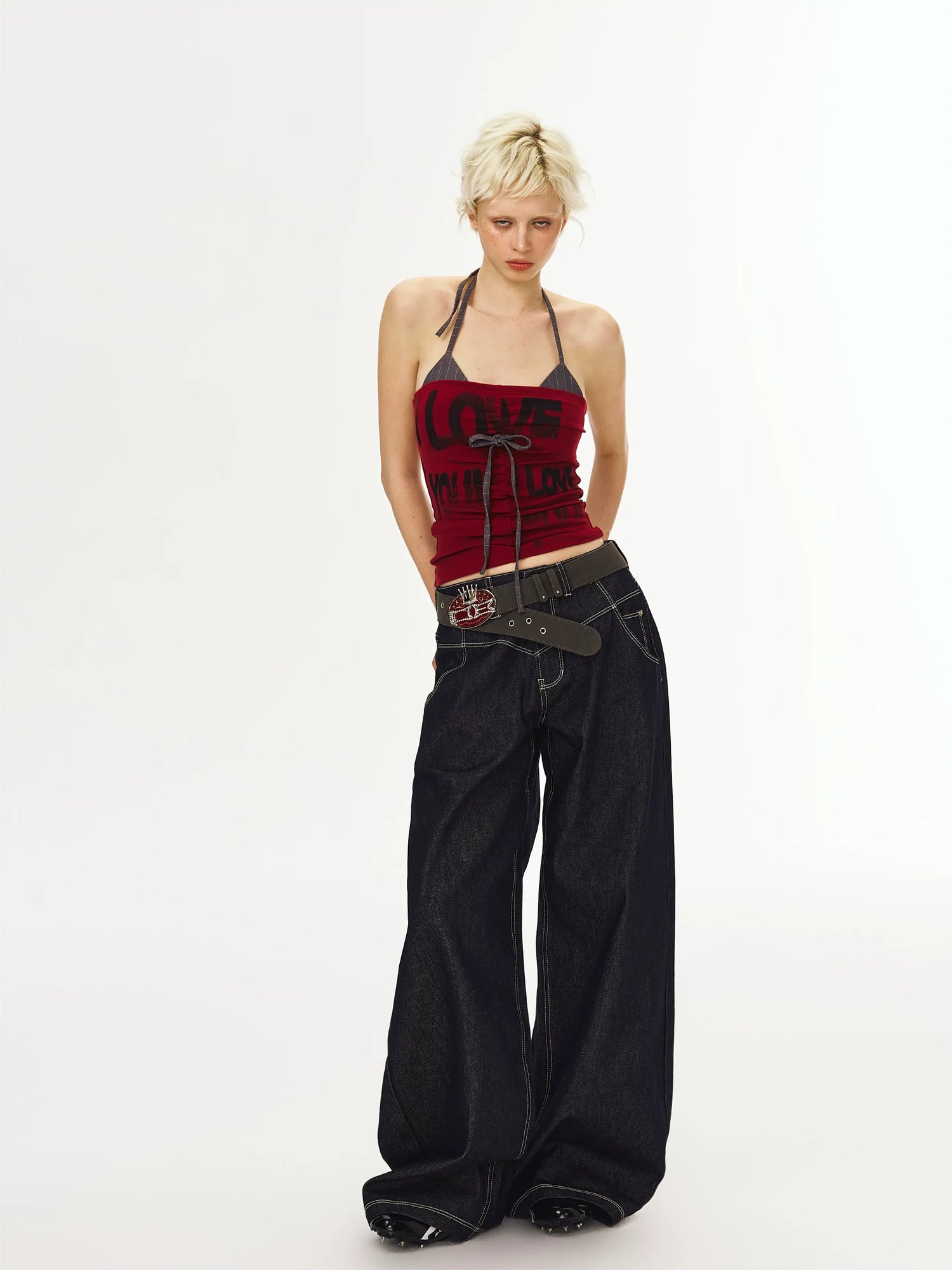 Wide-Leg Raw Denim Pants
