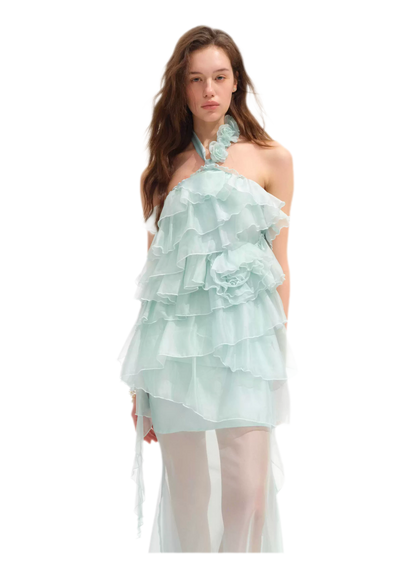 Kleid mit Lagen und Volantbesatz in Fischschwanz-Silhouette