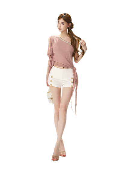 Gold Button Low-Rise Shorts