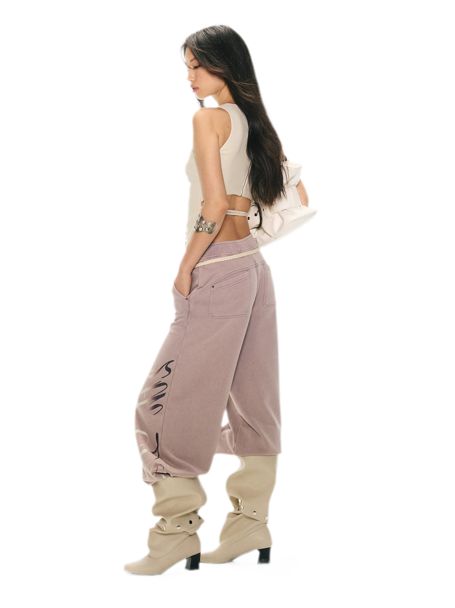 Vintage Letter Print Wide-Leg Pants