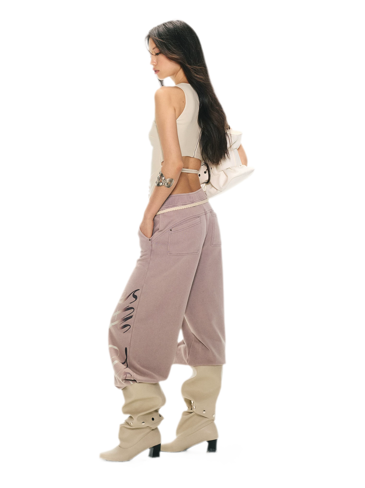 Vintage Letter Print Wide-Leg Pants