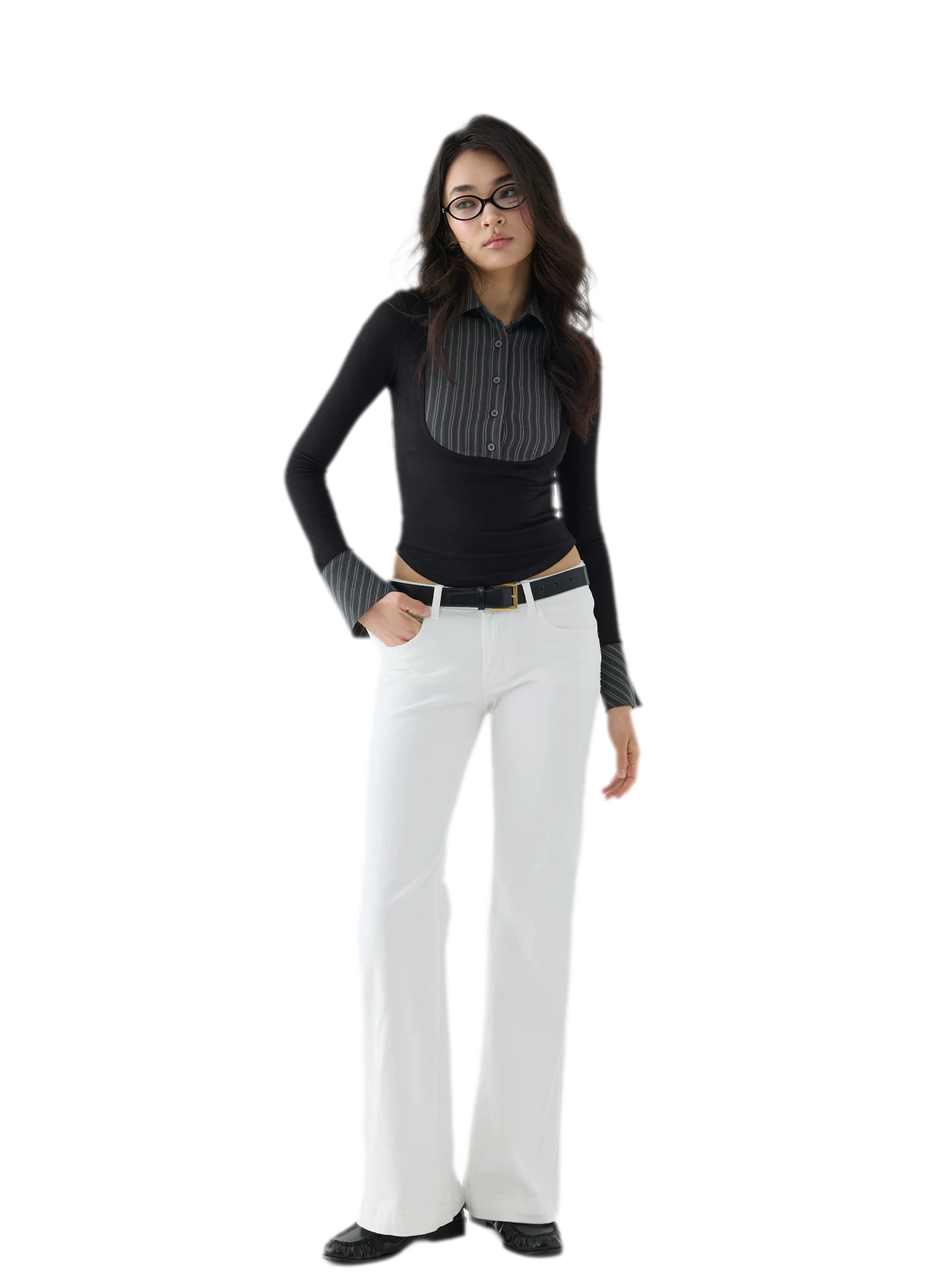 Striped Contrast Collar Shirt Top