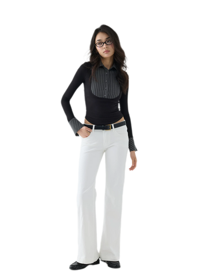 Striped Contrast Collar Shirt Top
