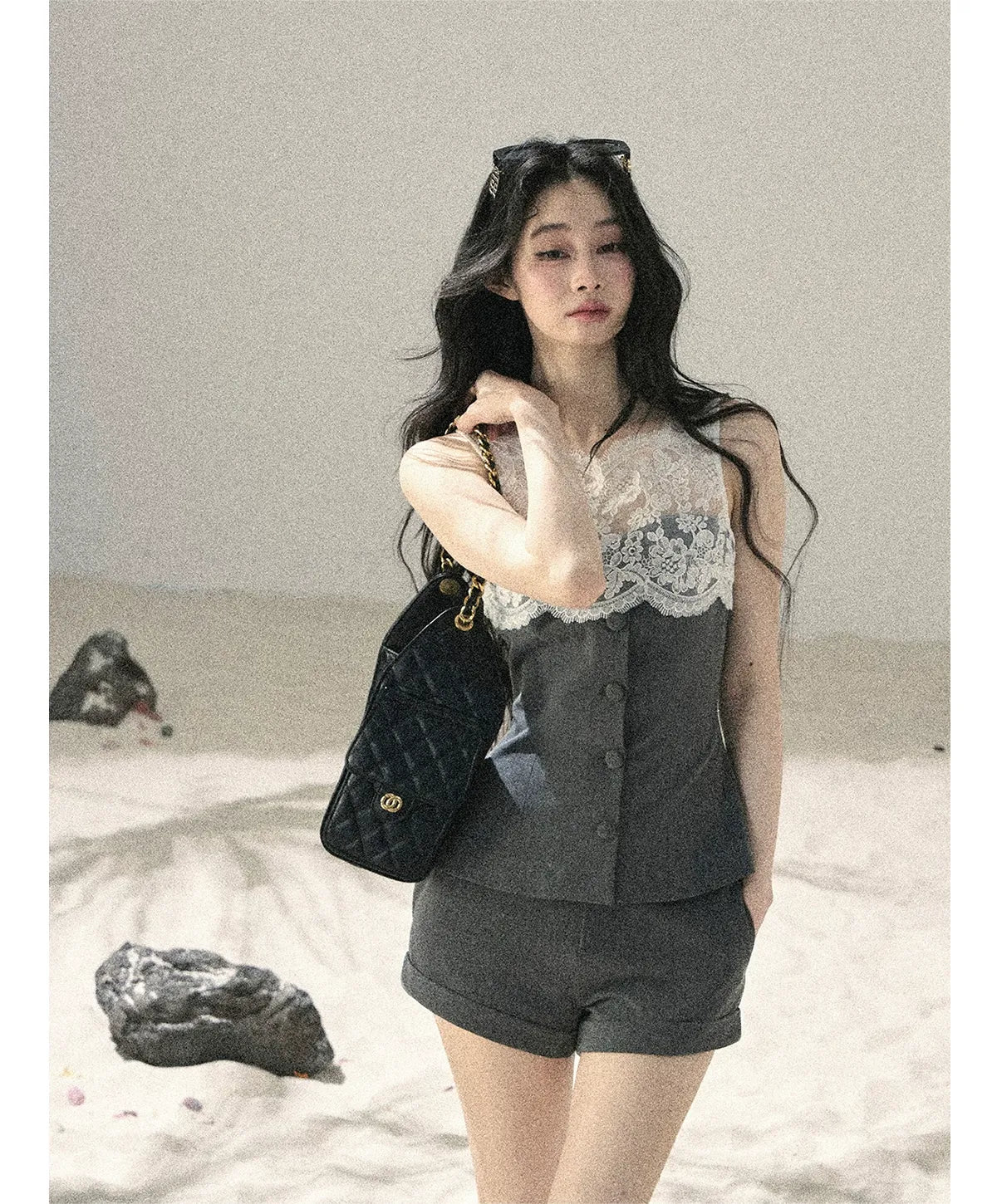 Lace Trim Top Shorts Set