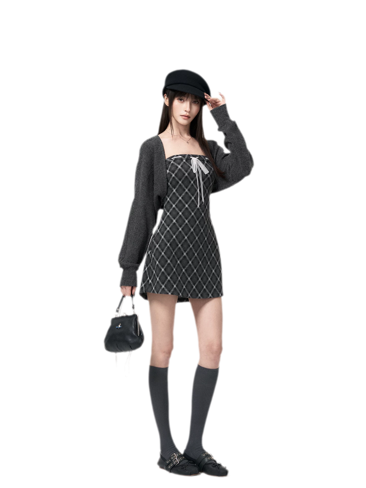 שמלת שכבות משובצת ללא כתפיות
