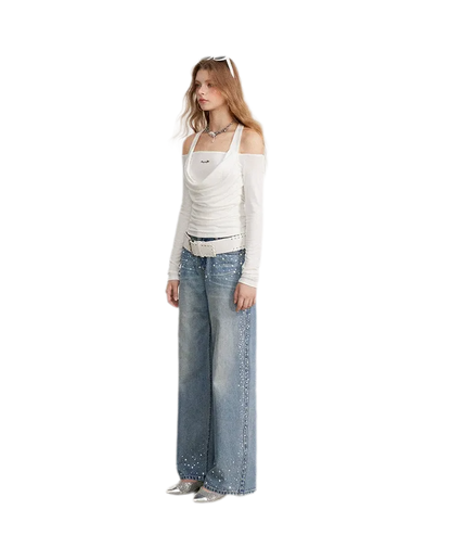 Draped Off-Shoulder Long-Sleeve Top