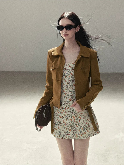 Soft Suede Cropped Utility Jacket
