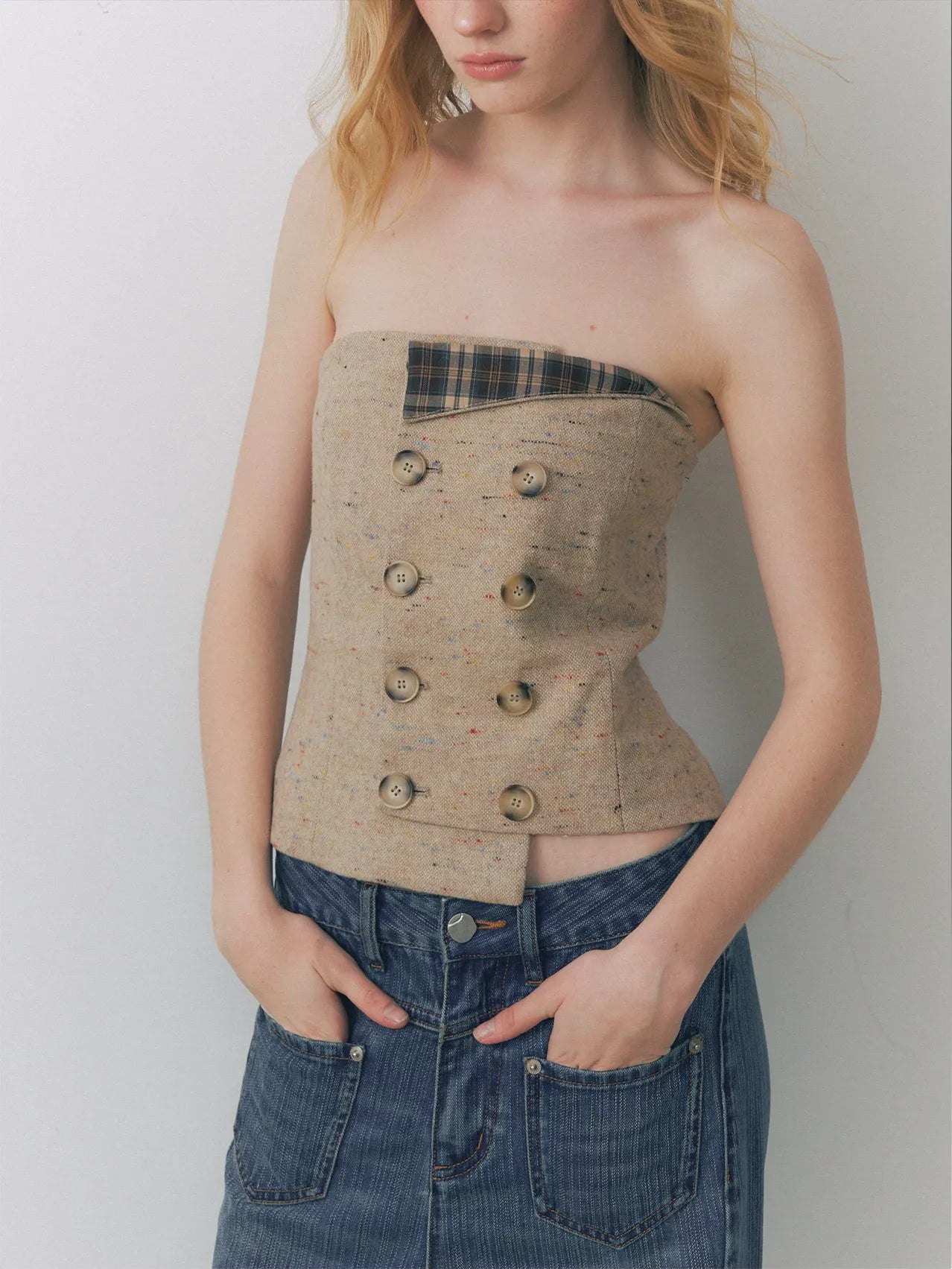 Plaid Bustier Top
