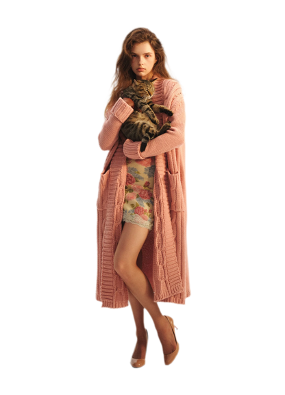 Cable-Knit Cardigan Camisole Dress