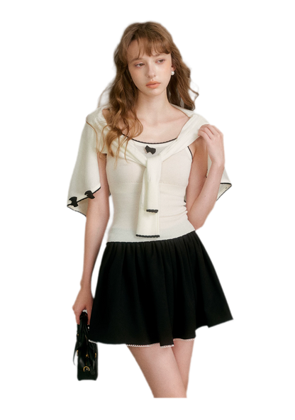 Wool Bow Trim Knit Set