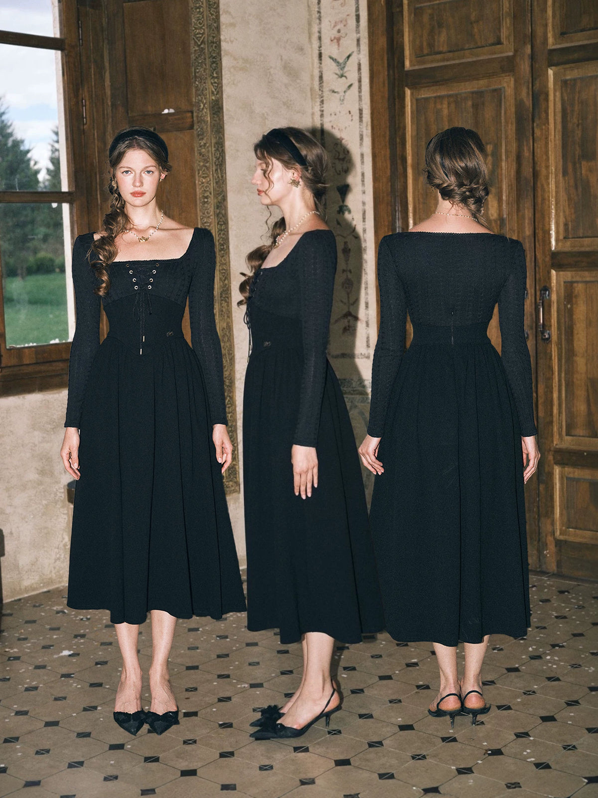Stretch Lace-Up A-Line Dress