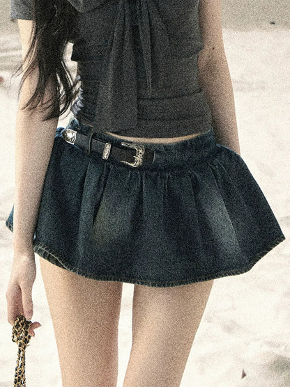 Washed Denim A-Line Skirt