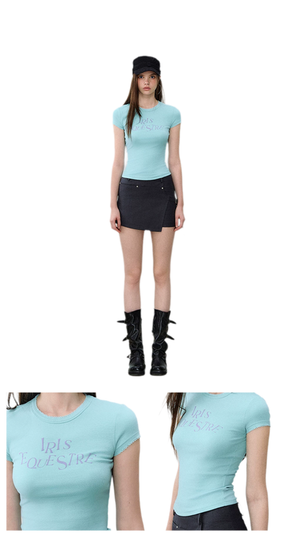 Tencel-Cotton Letter Print Slim T-Shirt