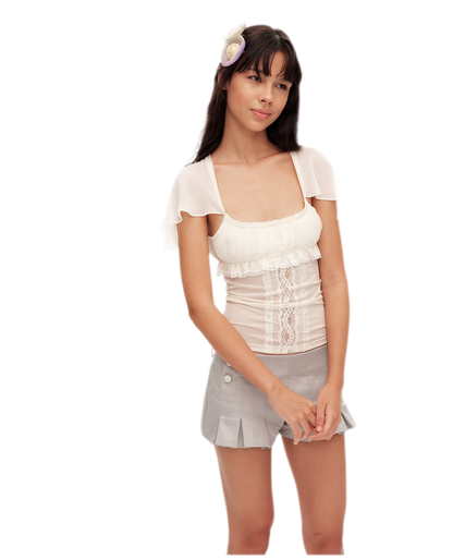 Lace Ruffle Fitted Chiffon Top