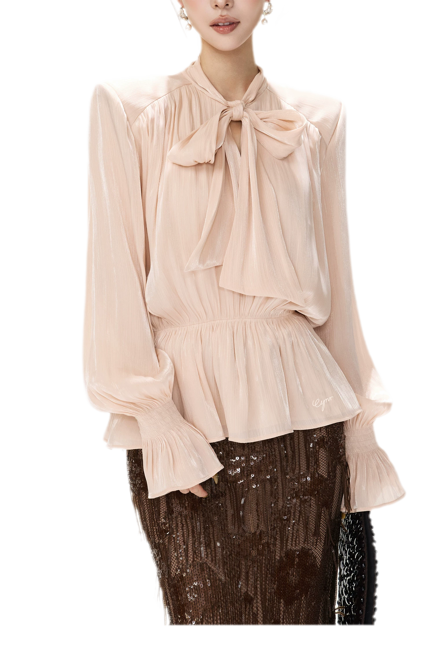 Pearlescent Tie Waist Blouse
