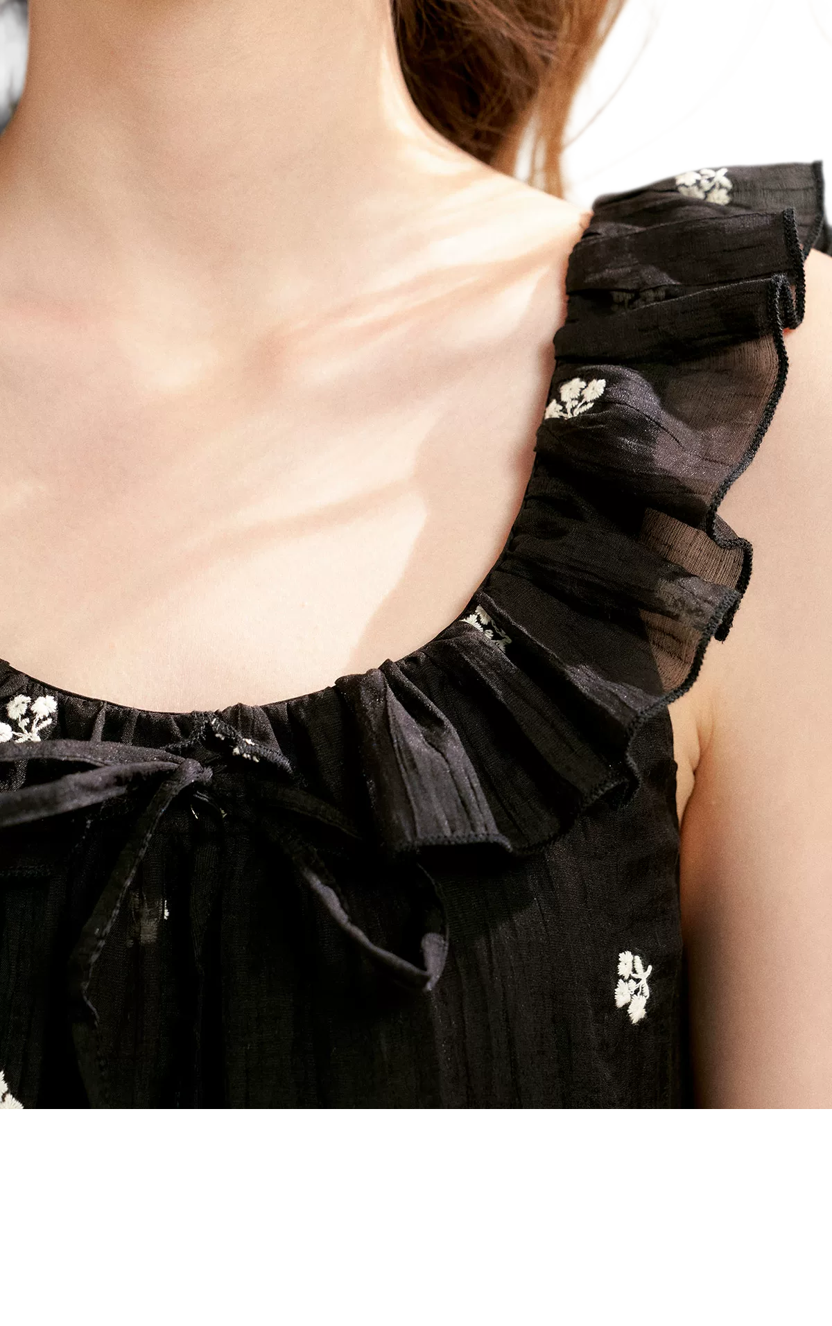 Tencel Embroidered Ruffle A-line Dress