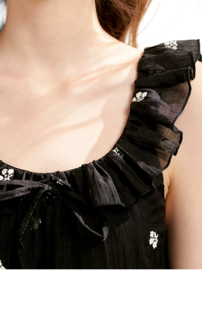 Tencel Embroidered Ruffle A-line Dress