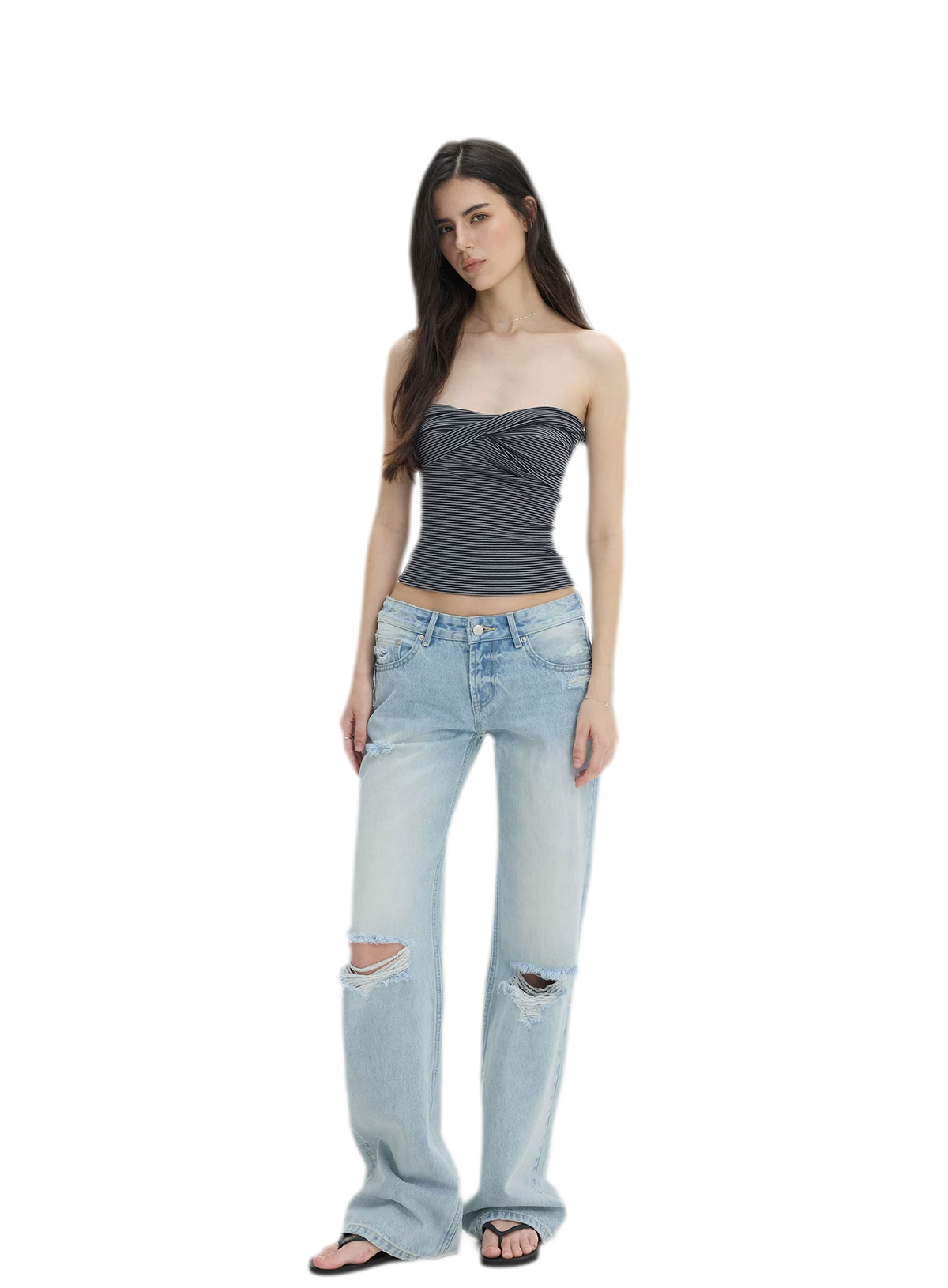 Washed Distressed Straight-Leg Jeans