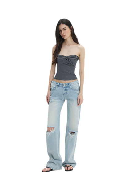 Washed Distressed Straight-Leg Jeans