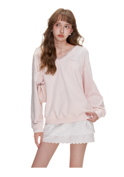 Lace Trim Back Cutout Pullover