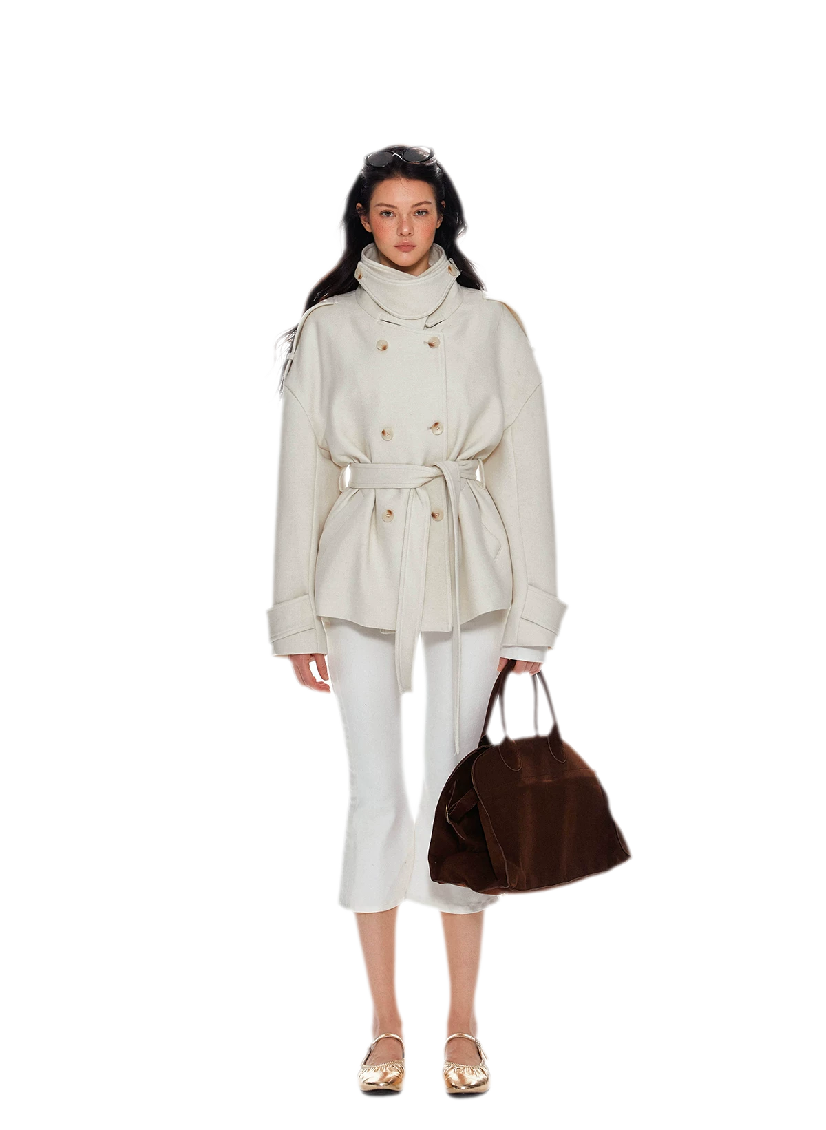 Wool Stand-Collar Belted Coat