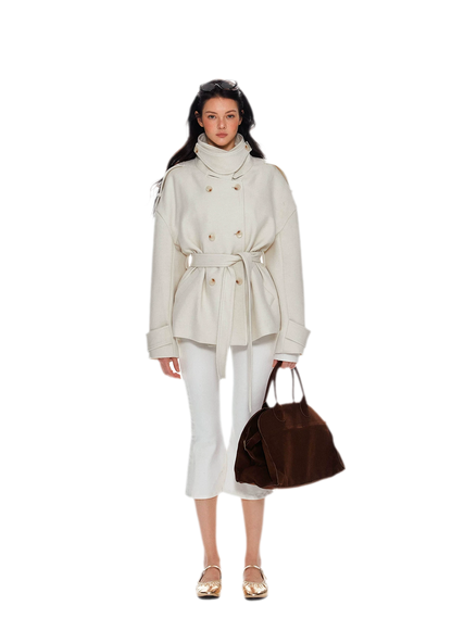 Wool Stand-Collar Belted Coat