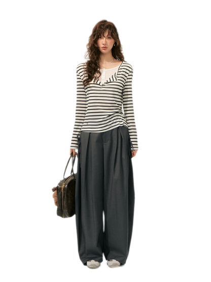Layered Striped Knit T-Shirt