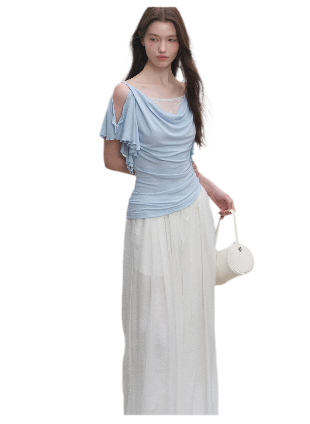 Tencel Lace Cowl Neck Top