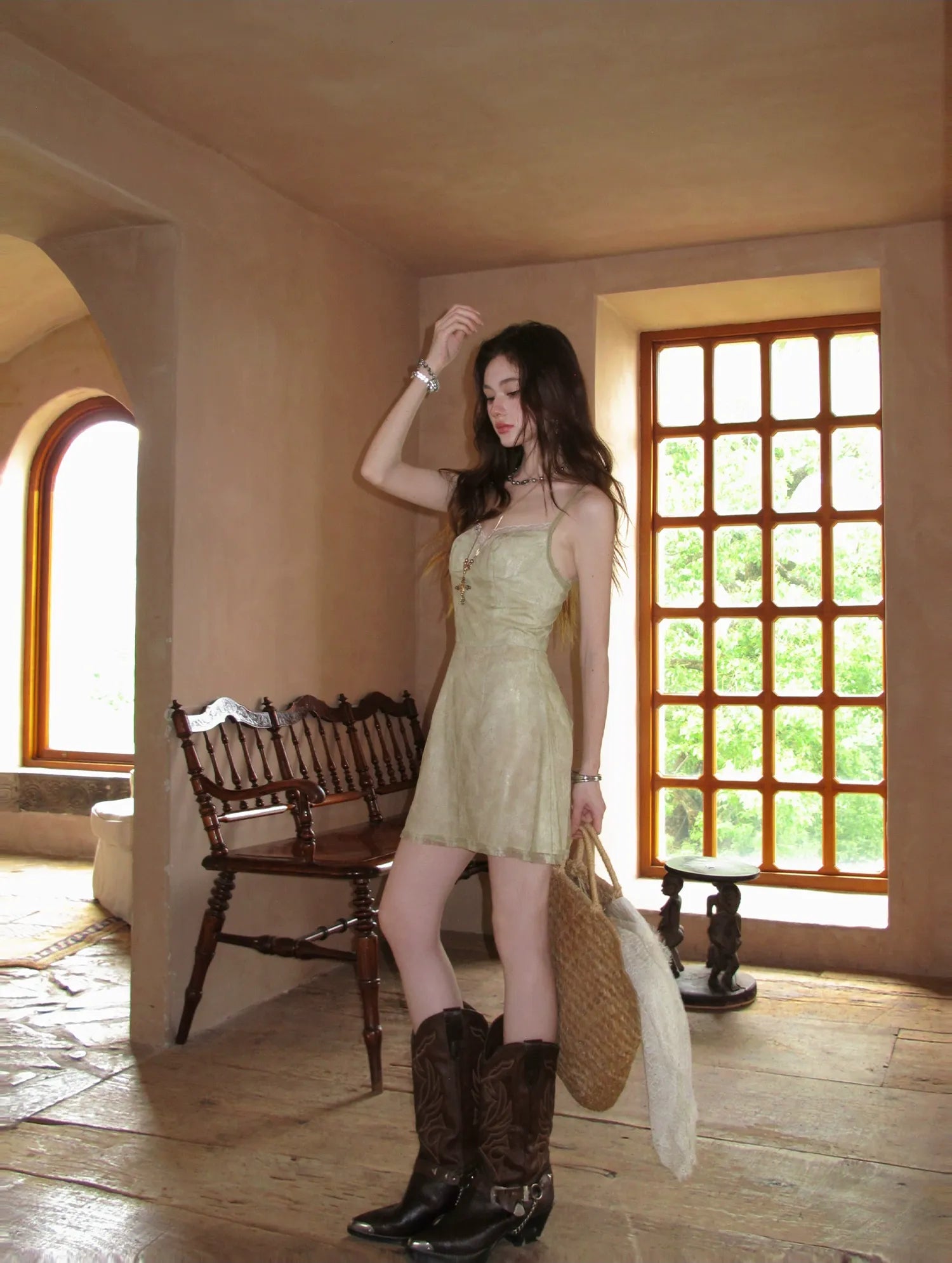 Sage Lace Mini Dress