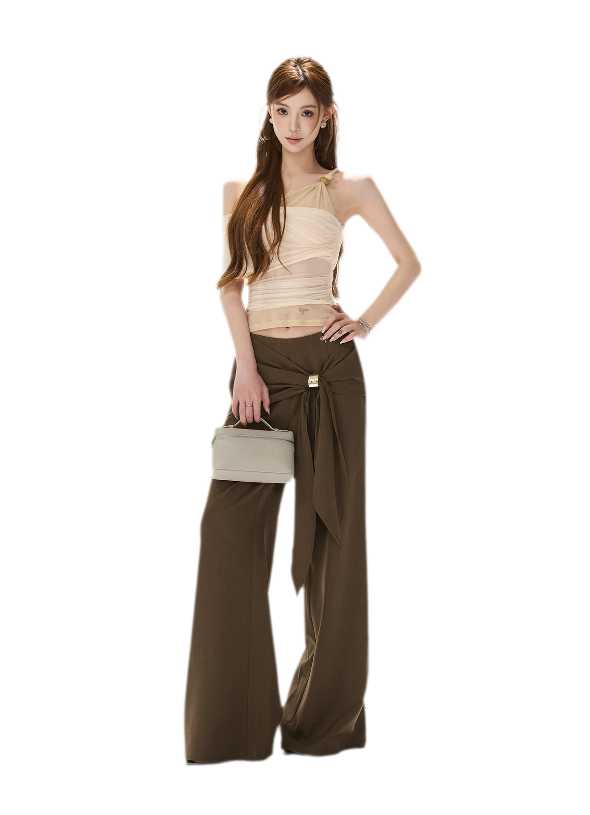 Beaded Ruched Mesh Top