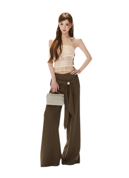 Beaded Ruched Mesh Top