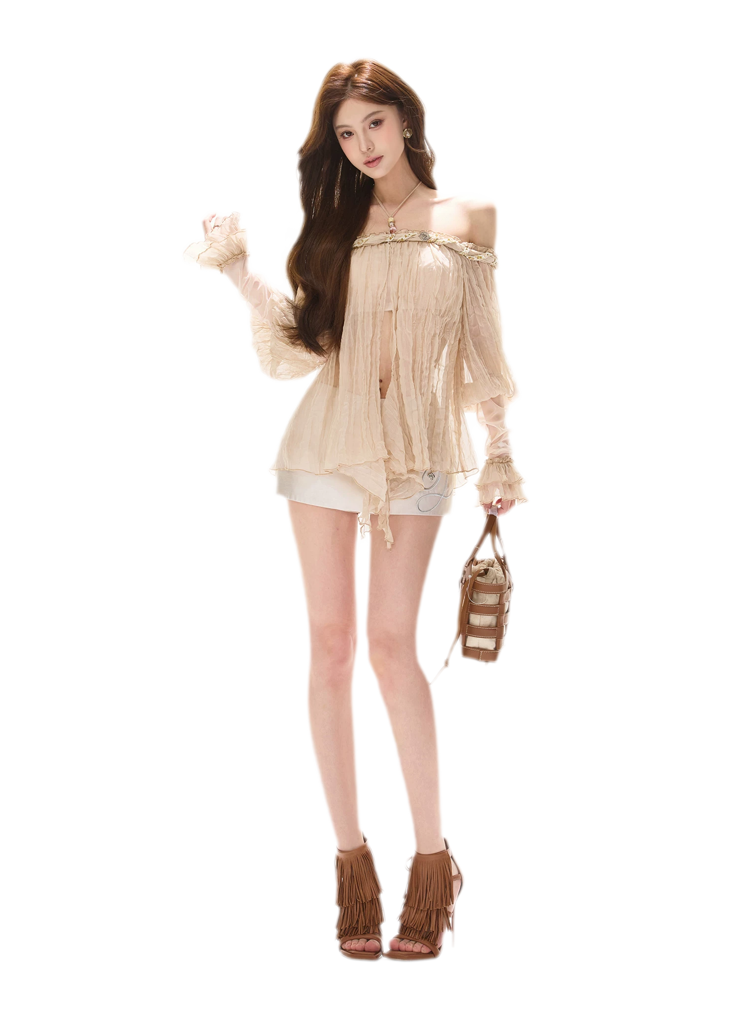 Crinkled Chiffon Beaded Blouse