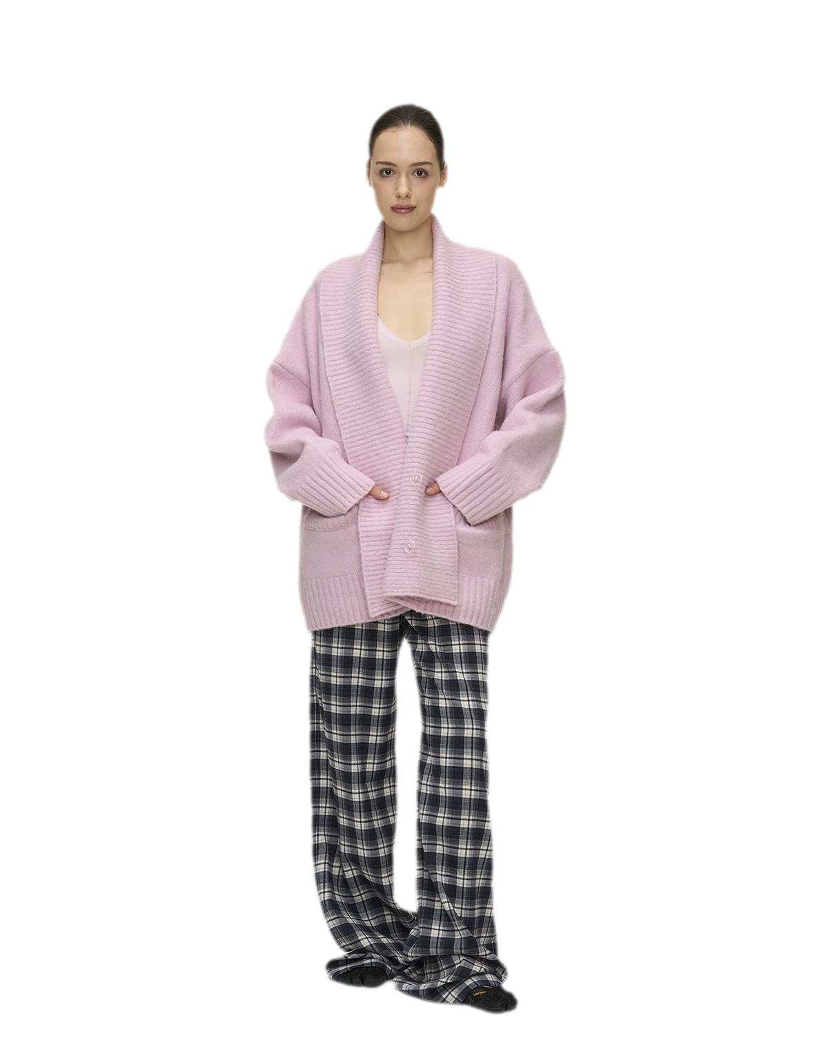 Brushed Plaid Wide-Leg Pants