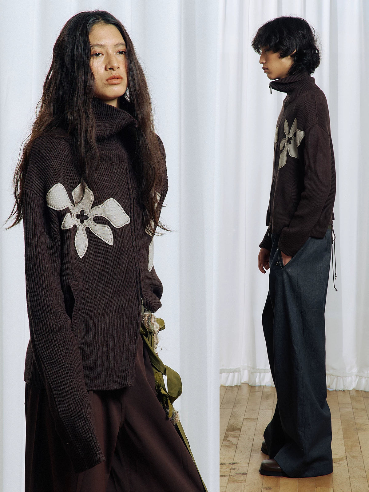 Appliqué Zip-Up Knit Jacket