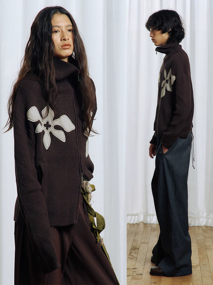Appliqué Zip-Up Knit Jacket