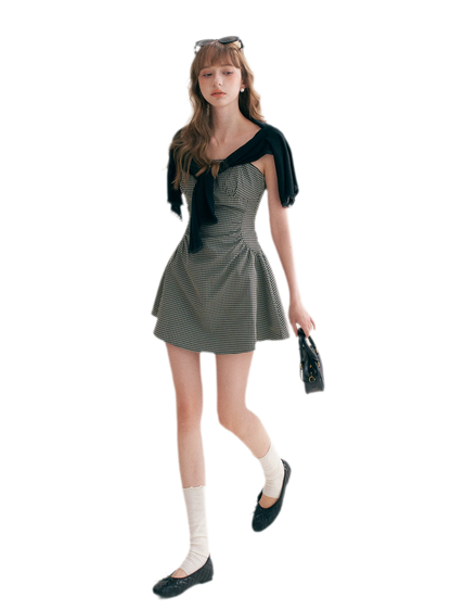 Hand-Pleated Ruffle Check Dress