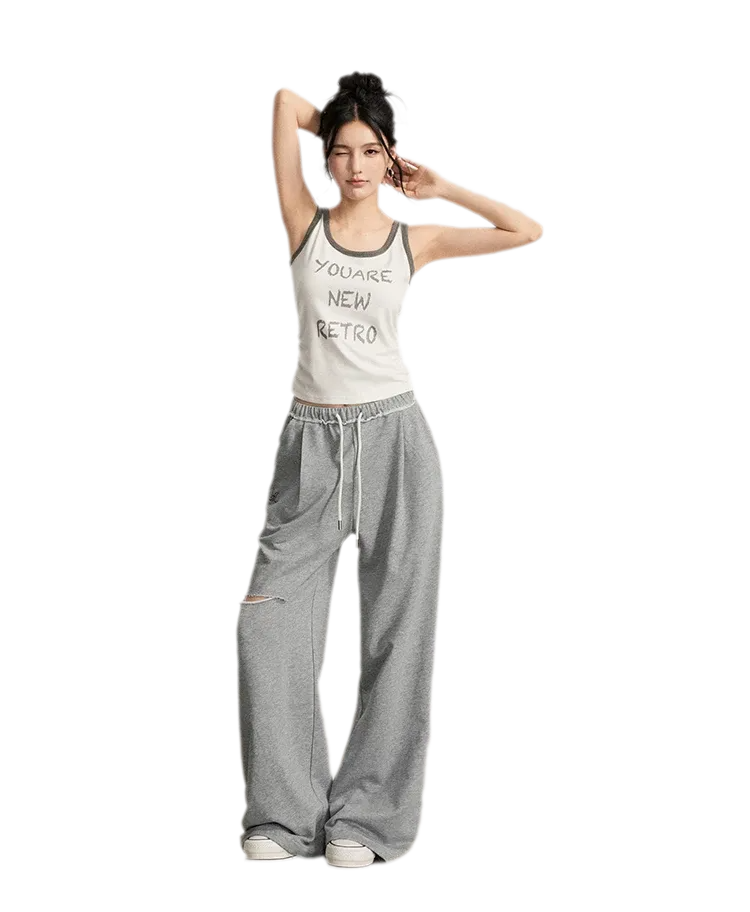 Distressed Wide-Leg Pants