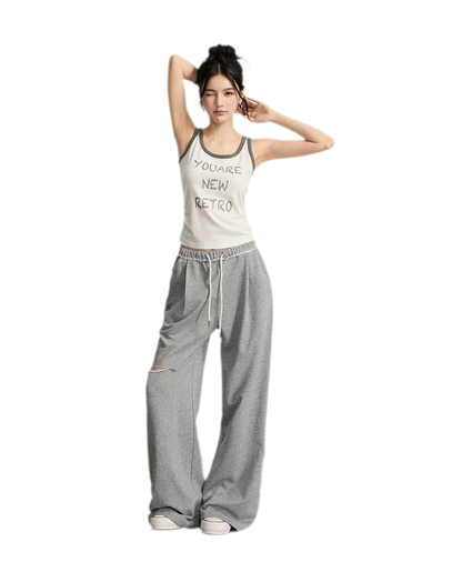 Distressed Wide-Leg Pants